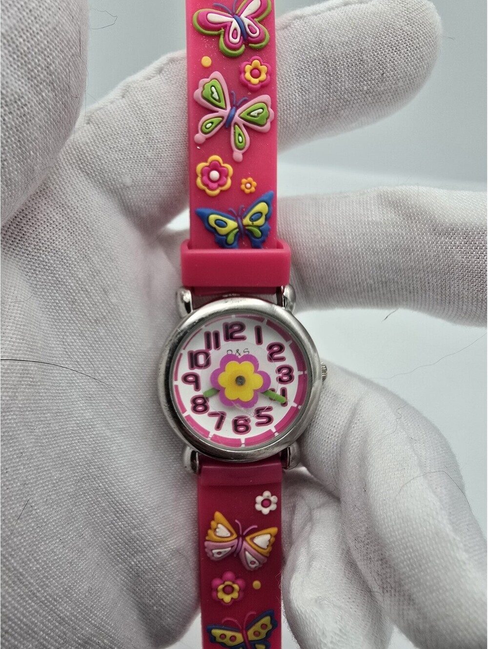 D&S Kids Butterfly Flower 3D Silicone Strap Quartz Watch Pink